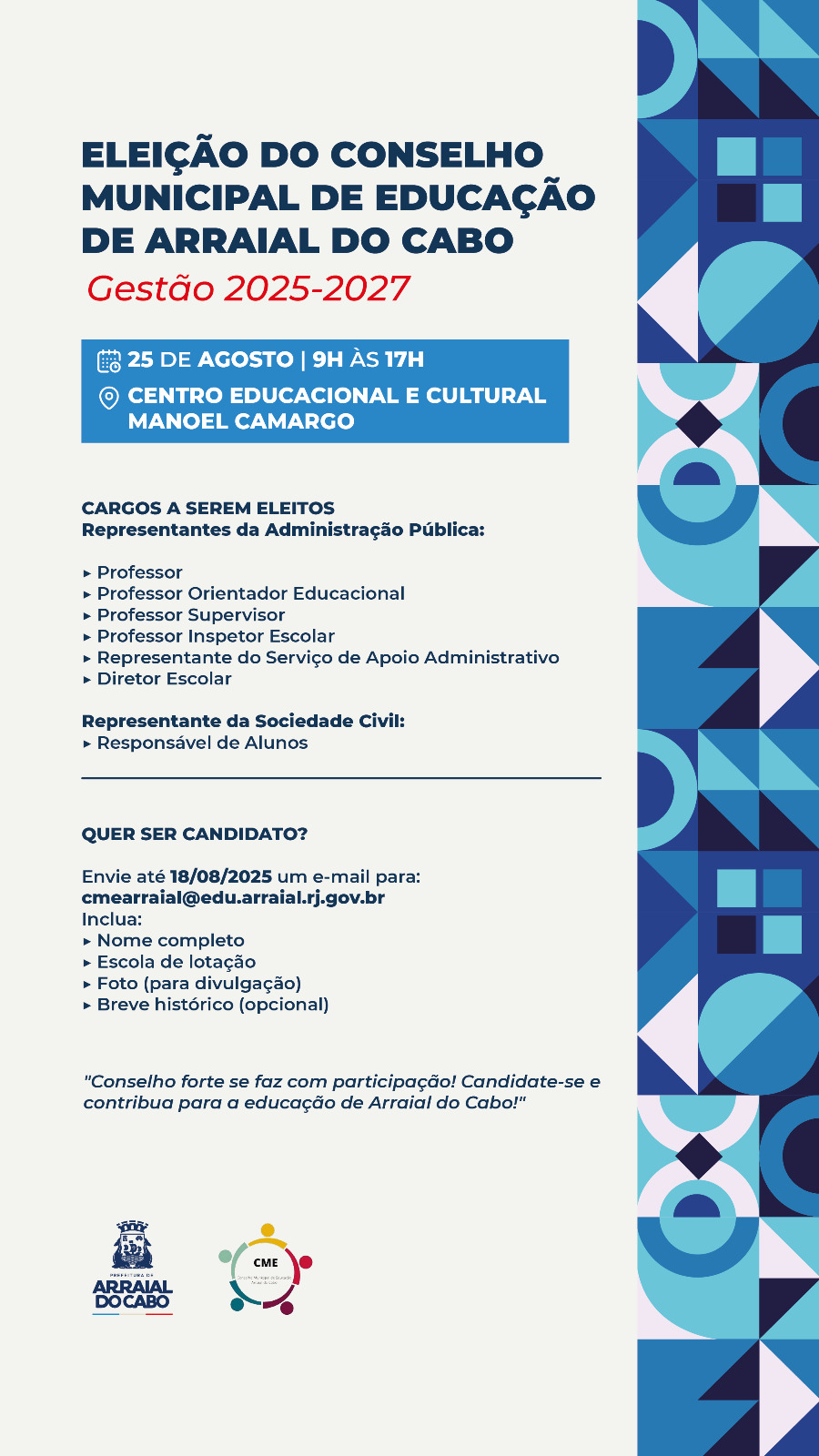 Está chegando a Eleição do Conselho Municipal de Educação